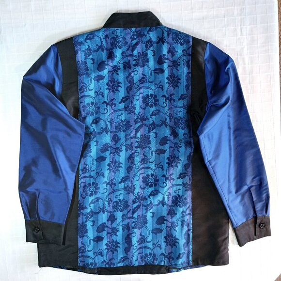 Koos of Course 100% Silk Eclectic Patchwork Button Long Sleeve Shirt Size M - Picture 10 of 11